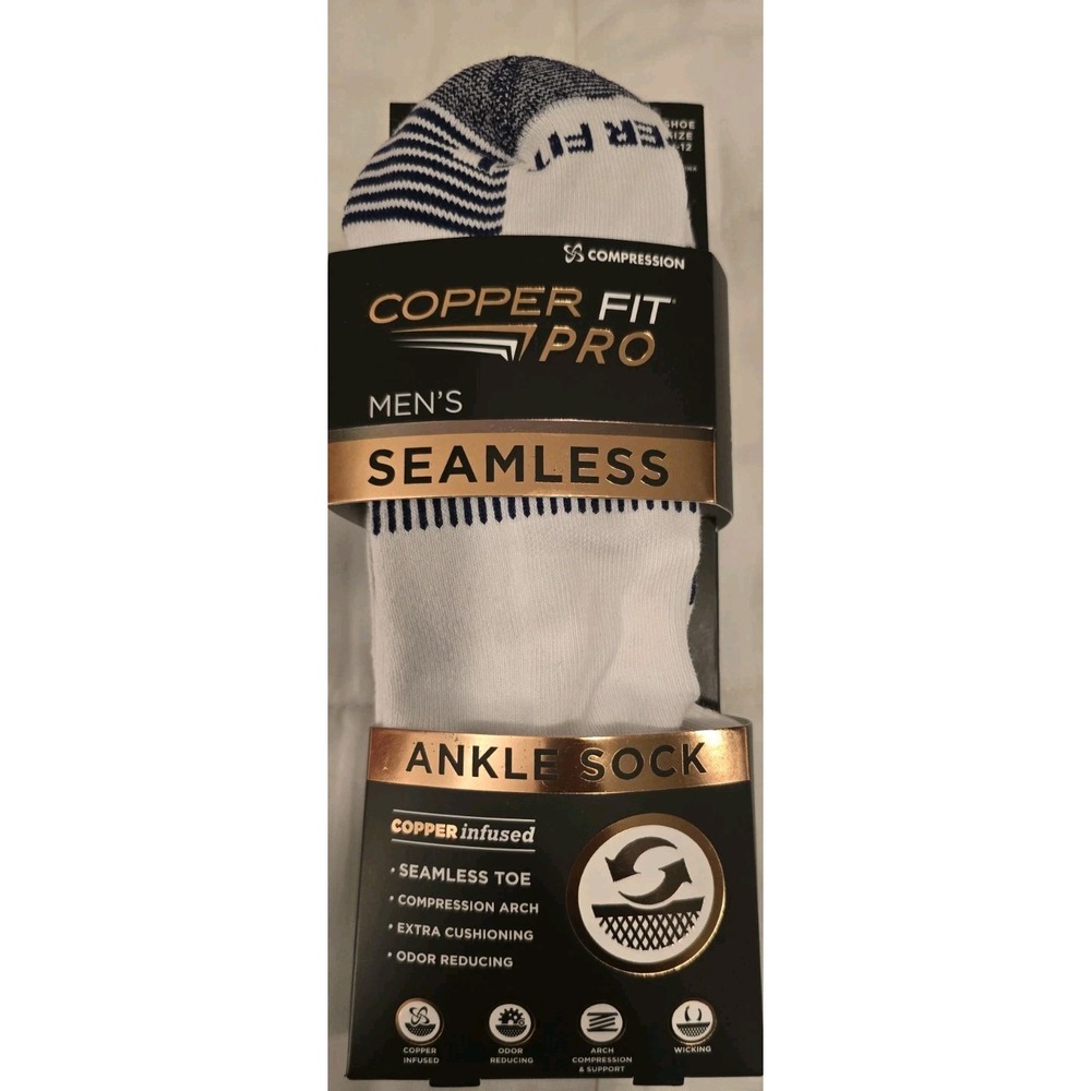 Copper Fit Infused Seamless Mens Ankle Socks 3 Pairs , Size 6-12